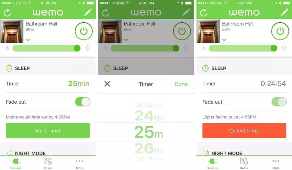 Wemo Smart Dimmer  App Interface