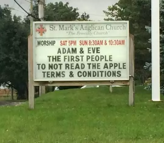 Funny Church Signs  Apple Terms And Conditions