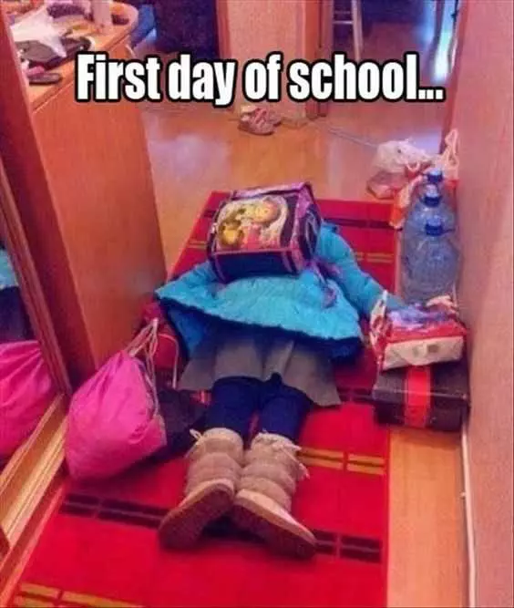 First Day Of School Meme Feature A Child Lying Face Down On Carpet