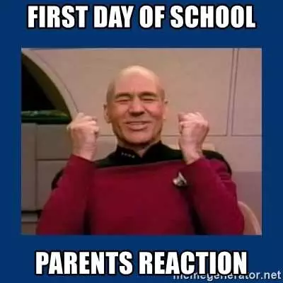 Meme Of Jean Luc Picard Smiling Captioned First Day Of School Parents' Reaction