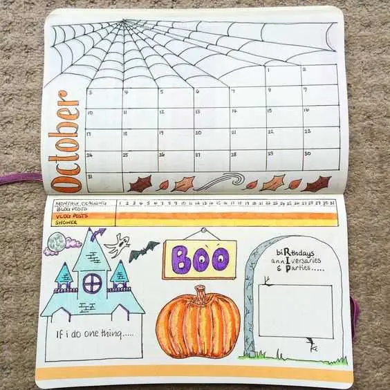 October Bullet Journal Month View