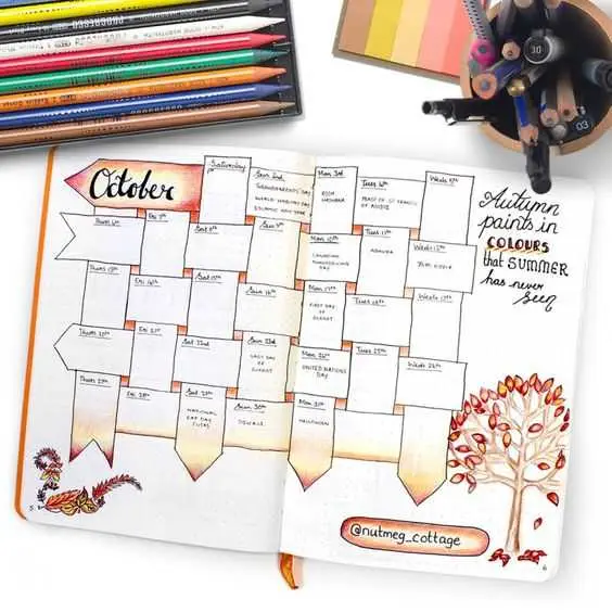 October Bullet Journal Ideas Month View