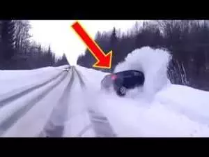 Car Making A Spectacular Snow Splash