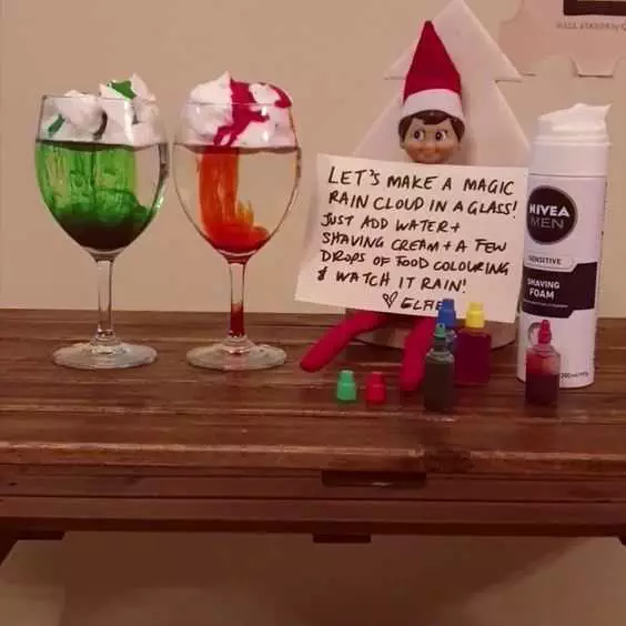 Clever Elf On The Shelf Ideas  Magic Rain Shaving Cream And Food Colouring