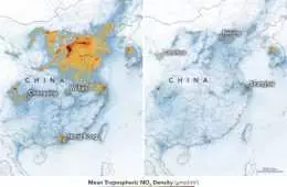 Nasa Image Of Nitrogen Dioxide Levels Over China Between Jan 2020 And Feb 2020