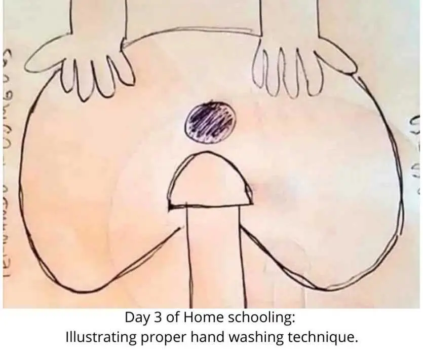 Homeschooling Fails  Child Draws A Picture Of How To Wash Your Hands Properly In Homeschooling Art Class. Talk About Homeschool Fail