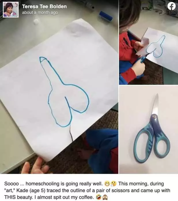 Homeschooling Fail  A Child Traces Out A Pair Of Scissors. Yet Another Homeschool Fail