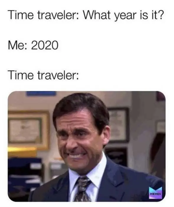 2020-Time-Traveler 2020 Memes 2020 Meme Depicting Time Traveler Grimacing When He Realized He Is In 2020