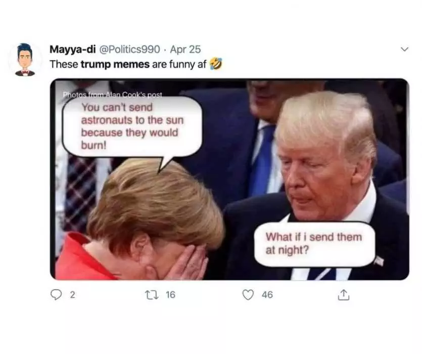 Trump Memes  Trump Meme Of Merkel Explaining Why We Can'T Send Astronauts To The Sun