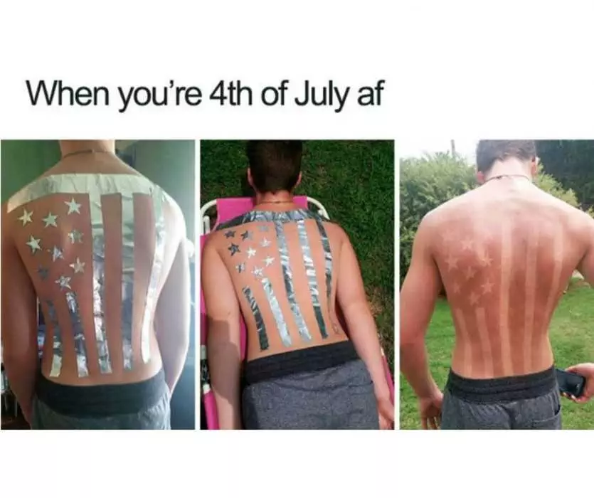 4Th-Of-July-Af-Meme Man Getting A Stars And Stripes Sun Tan Captioned With When You're 4Th Of July Af Meme