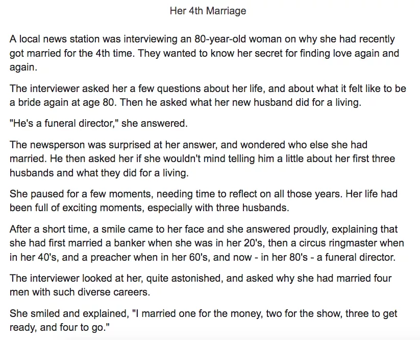 7 Funny Short Stories For Seniors  Marrying For Purpose