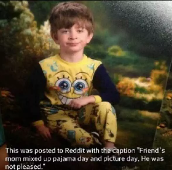 School Photo Meme Of A Kid Whose Parents Mixed Up Pj Day With Photo Day