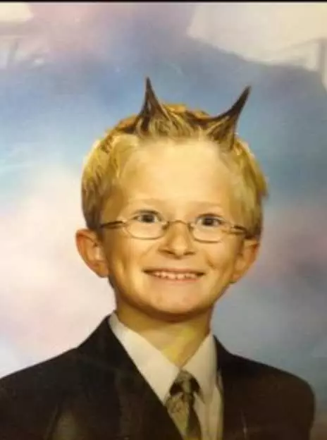 School Photo Meme Of A Kid With Devil Horns
