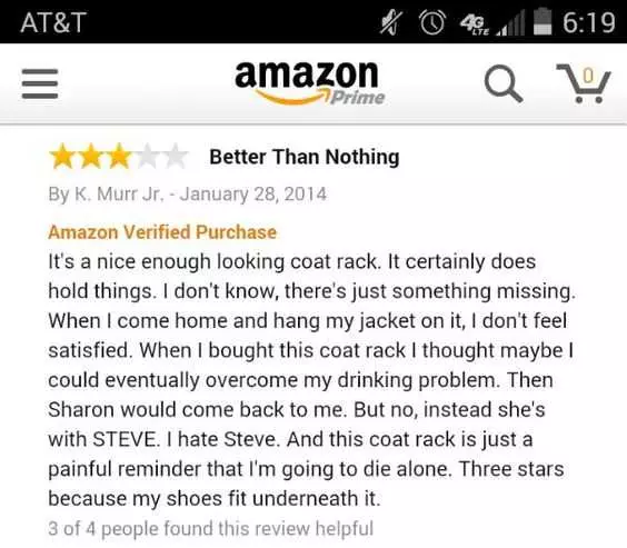 Funny Amazon Review  Coat Rack