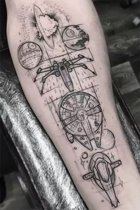 Cool Star Wars Tattoo  X Wing And Falcon