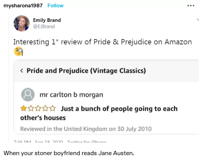 Funny Amazon Review  Pride &Amp; Prejudice