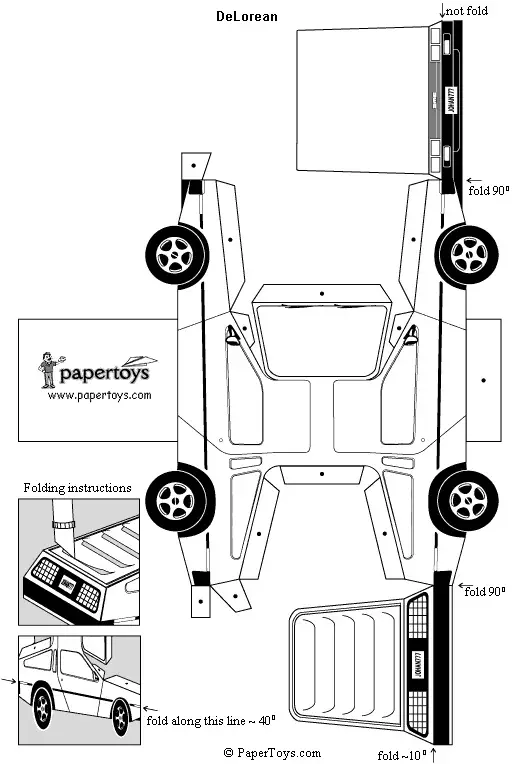 Delorean Car Paper Cutout 1