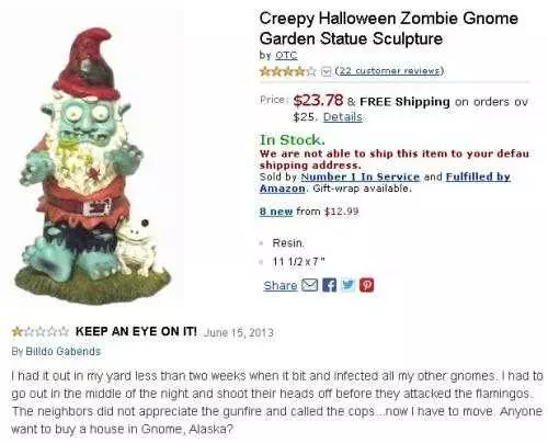Funny Amazon Review  Creepy Zombie Gnome
