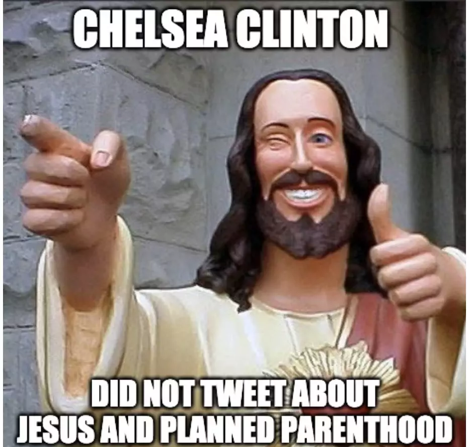 Chelsea Clinton Did Not Tweet About Jesus News Headline Meme