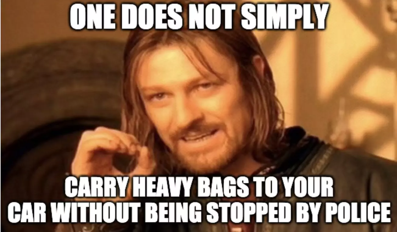 Police Stops Man Struggling With Heavy Bags Meme