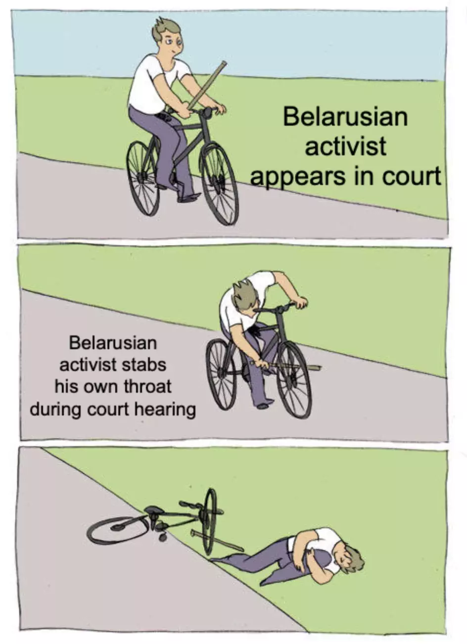 Belarusian Activist Stabs Self In Throat Meme