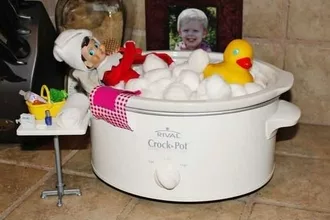Elf On A Shelf  Bubble Bath With Duck In Crock Pot