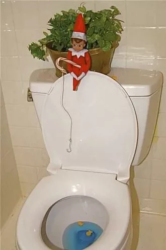 Elf On A Shelf Bathroom  Fishing In The Toilet