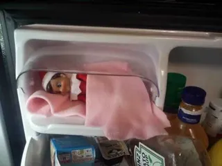 Elf On A Shelf Kitchen Sleeping In The Butter Compartment