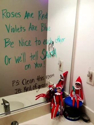 Elf On The Shelf Ideas  Elves Writing Messages On Mirror