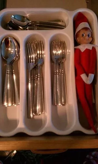 Elf On The Shelf  Hiding With The Cutlery