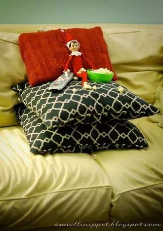 Elf On The Shelf  Watching Tv With Popcorn