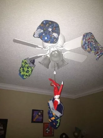 Elf On The Shelf Funny  Caught In The Act Hanging Underwear On Fan