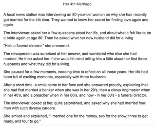 Funny-Short-Stories-For-Seniors-Her-4Th-Marriage-1 7 Funny Short Stories For Seniors Marrying For Purpose