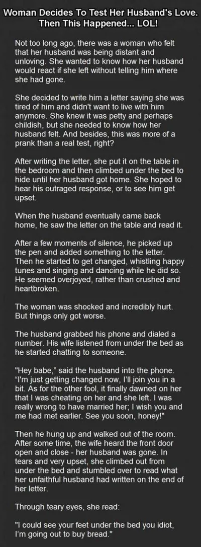 Short Story Hilarious One About A Womans Faithfullness Test