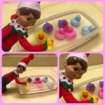 Elf On The Shelf Cute  Playing With Rubber Duckies