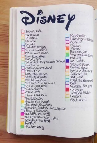 Bullet Journal Ideas  Disney Movies Tracker