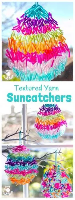 Simple Diy Easter Decorations  Textured Yarn Suncatchers