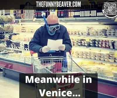 Man Wearing Snorkel And Mask While Shopping For Corona Beer In Venice