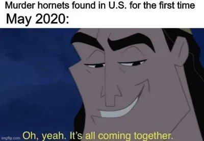 Meme Featuring A Cartoon Villain Saying It's All Coming Together When News Of Murder Hornets In Us Found.
