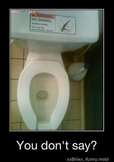 A Photo Of A Toilet From The Top View With A Warning Sticker Saying No Diving.