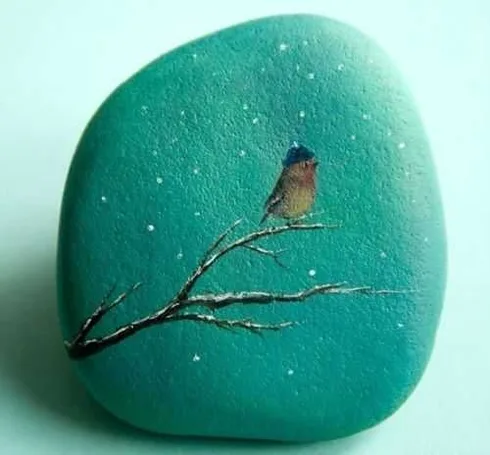 Painted Rock Idea Easy Bird On Twig