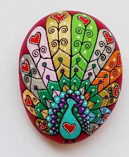 Painted Rock Design Peacock