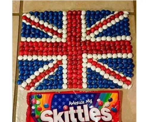 British-2-Fourth-Of-July A Brit Arranging America Mix Skittles In British Flag Meme