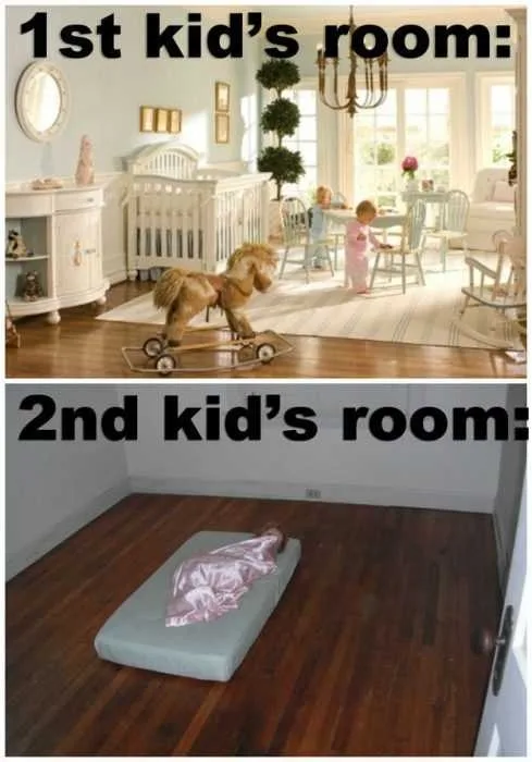 Funny-Parenting-Memes-2Nd-Room 1St Kid Vs 2Nd Kid Room Funny Parenting Meme