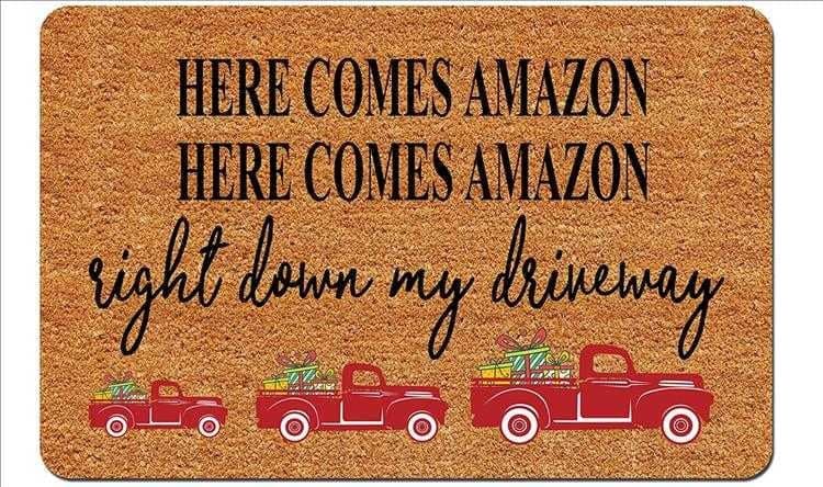 Funniest Christmas Mat Here Comes Amazon