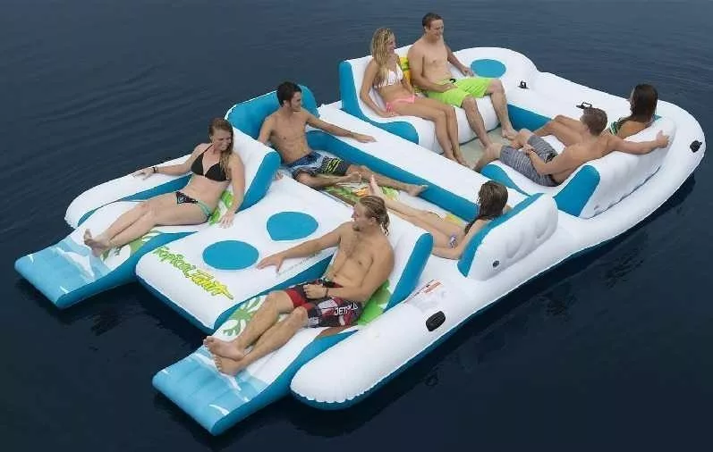 6 Person Tropical Tahiti Floating Island Cup Holders Boarding Platform Coolers 