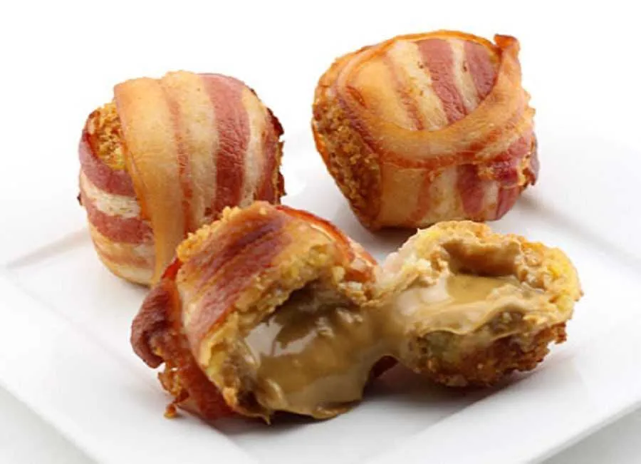 Deep Fried Bacon Wrapped Peanut Butter Balls For The Win.
