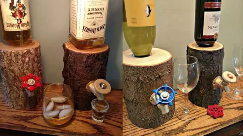 Drink Your Booze In Style With The Log Liquor Dispenser - Diy Liquor Dispenser Wood
