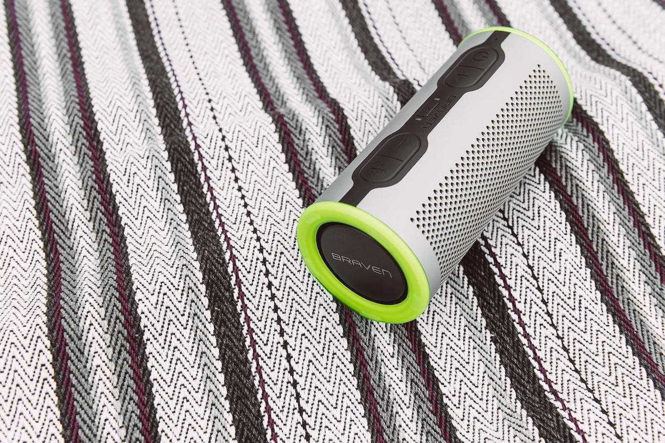 Braven Stryde 360 Waterproof Speaker Lying On A Mat