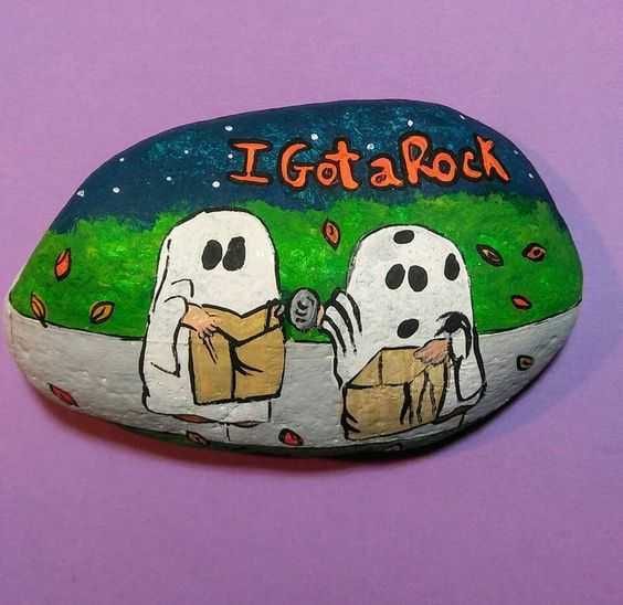 Halloween Painted Rocks Two Ghosts Trick Or Treating And Got A Rock
